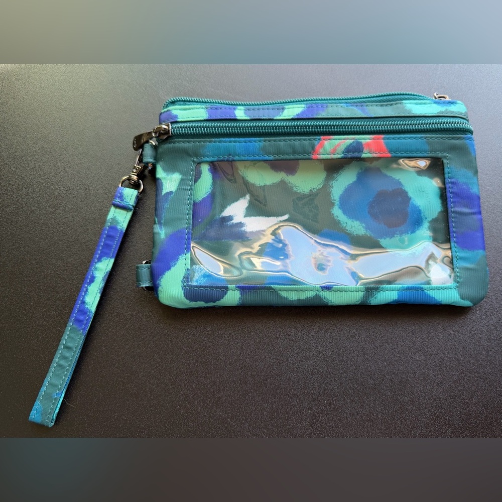 lug Peekaboo Teal and Blue Polka Dot Wristlet